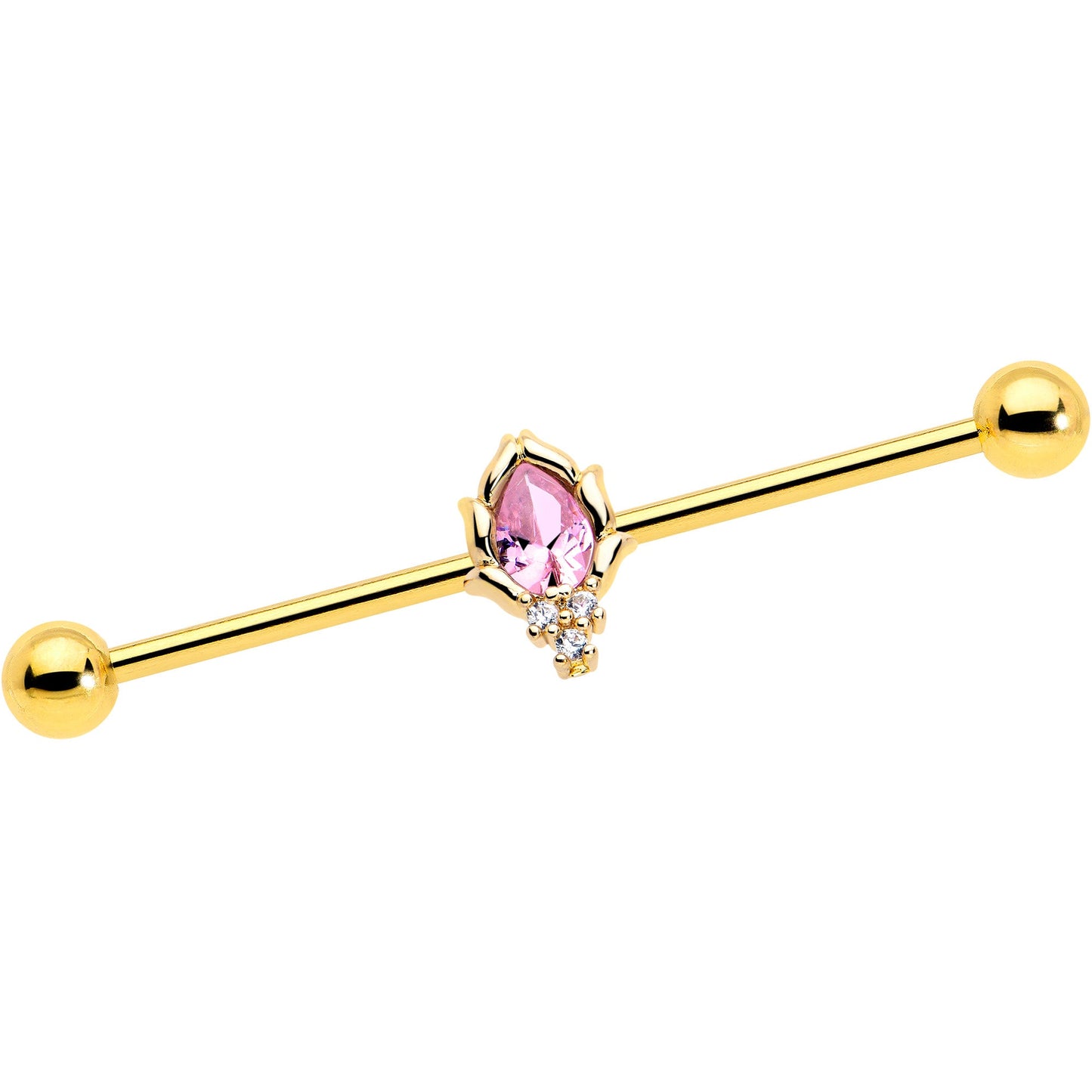 14G Pink CZ Gem Gold Tone Style Fire Industrial Barbell 38mm