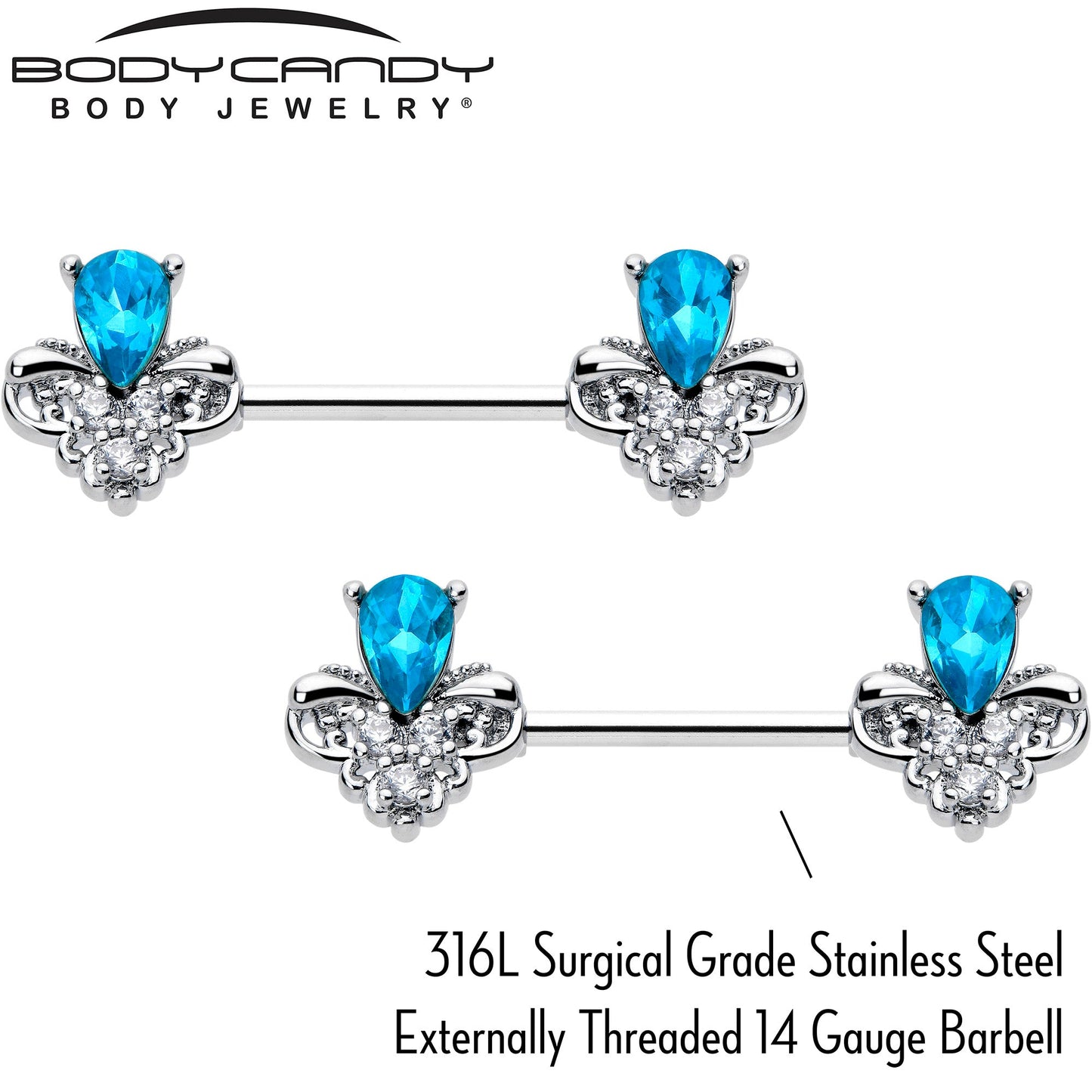 14G 9/16 Blue Gem Style Simplicity Barbell Nipple Ring Set