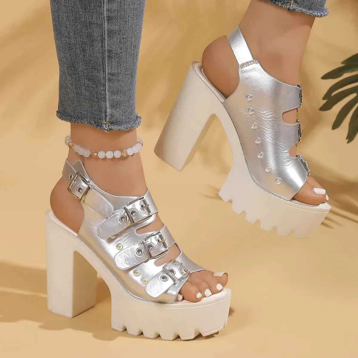 Buckle Platform Block Heels Sandals