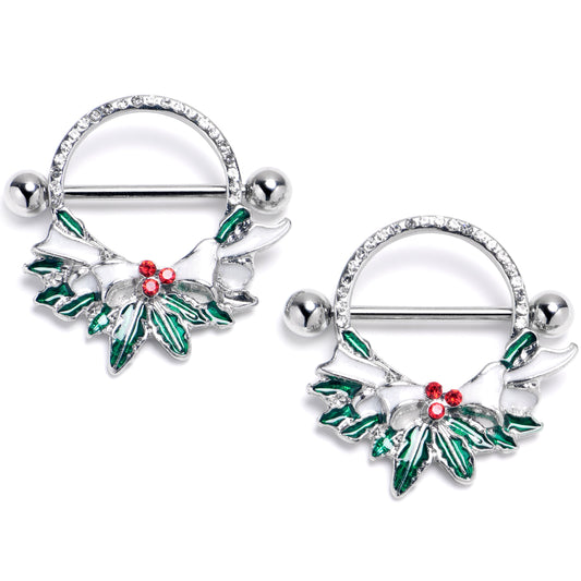 14G 9/16 Clear Red Gem Lavish Holly Holiday Nipple Shield Set