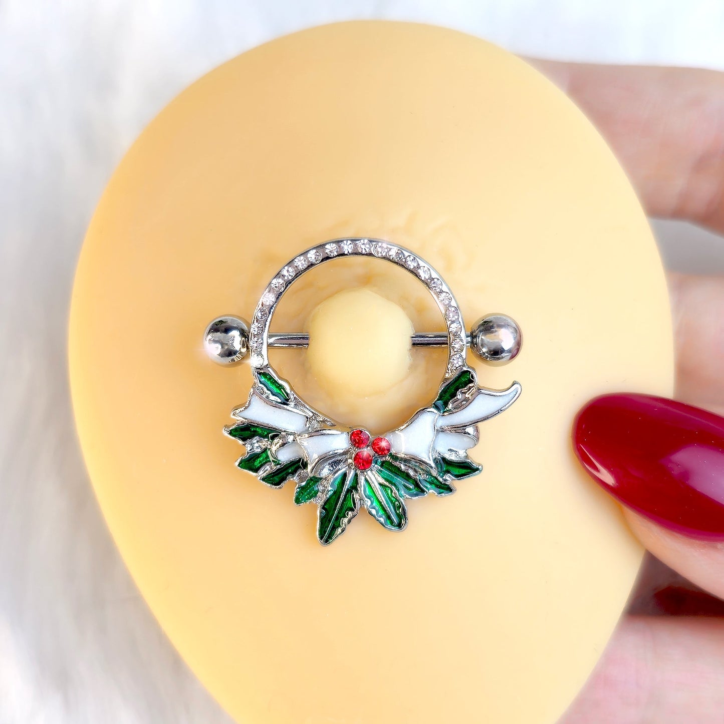 14G 9/16 Clear Red Gem Lavish Holly Holiday Nipple Shield Set