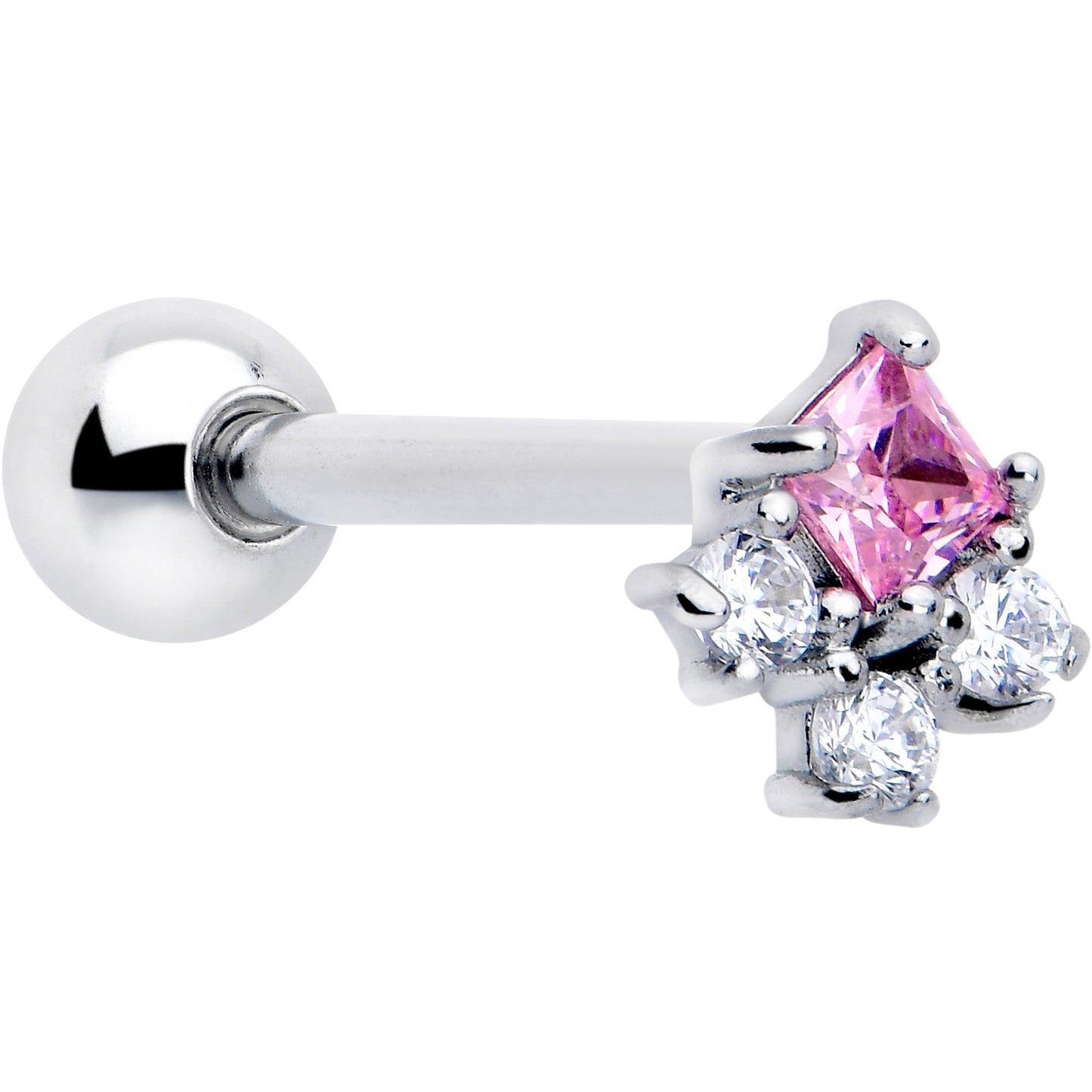 Pink Clear CZ Gem Rhombus Riot Barbell Tongue Ring