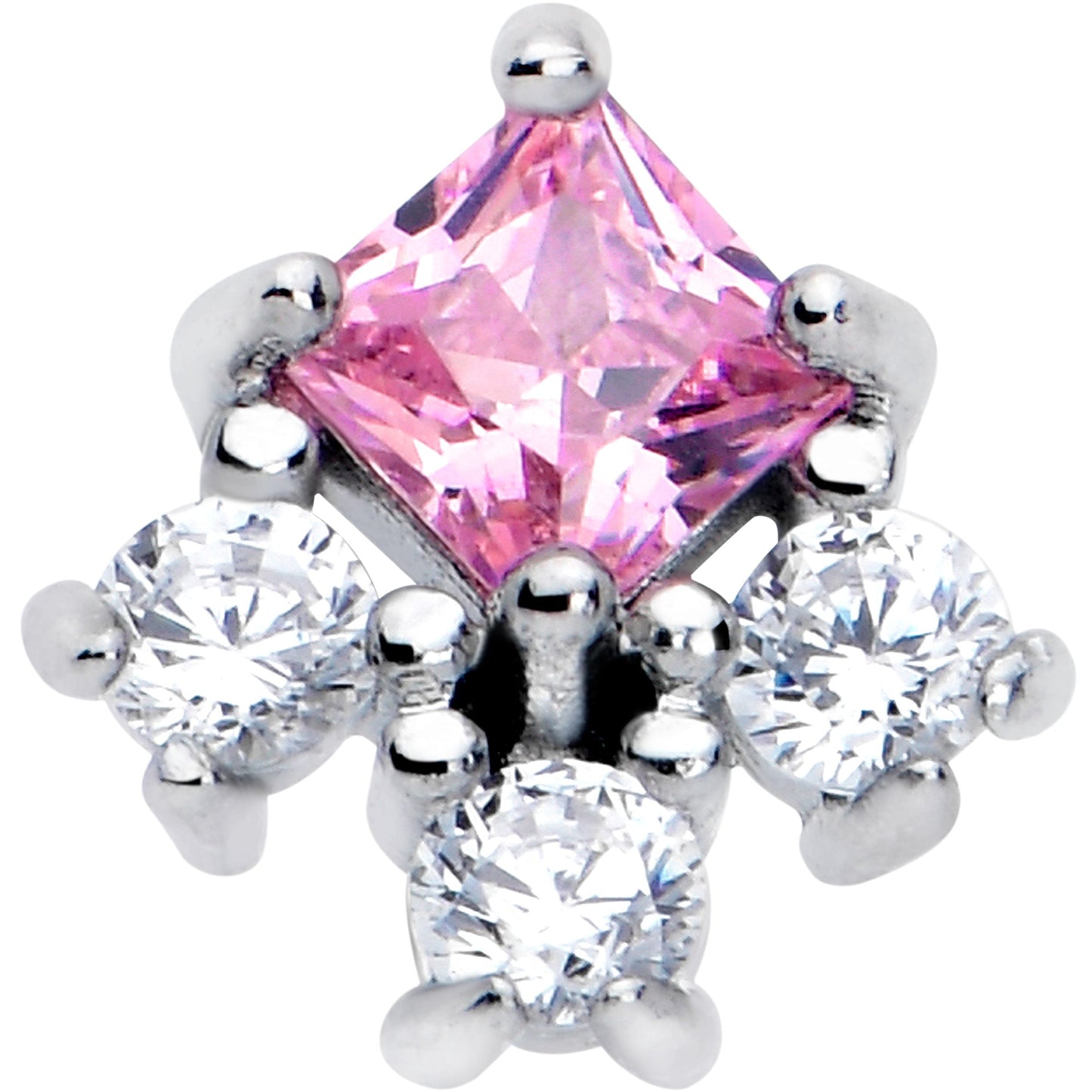 Pink Clear CZ Gem Rhombus Riot Barbell Tongue Ring