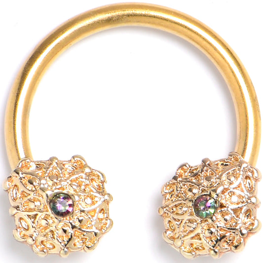 16G 3/8 Vitrail Gem Gold Tone Blossom Bloom Circular Barbell