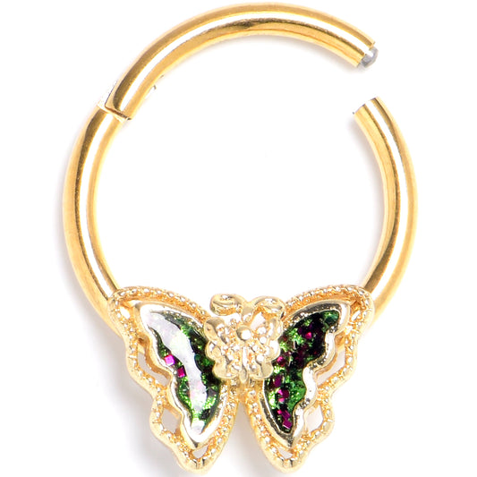 16G 3/8 Vitrail Gem Gold Tone Classic Butterfly Hinged Segment Ring