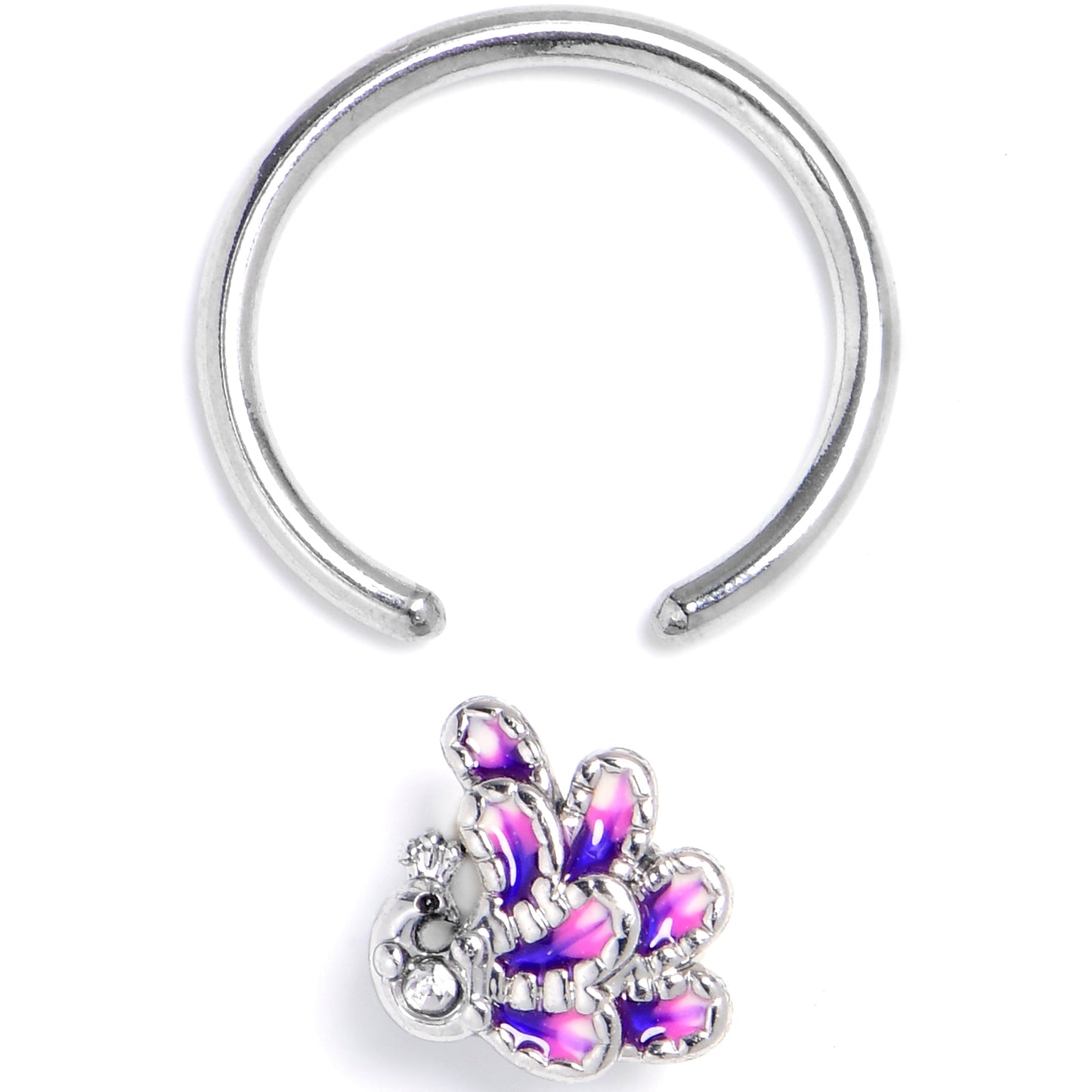 16G 3/8 Clear Gem Peacock Purple BCR Captive Ring