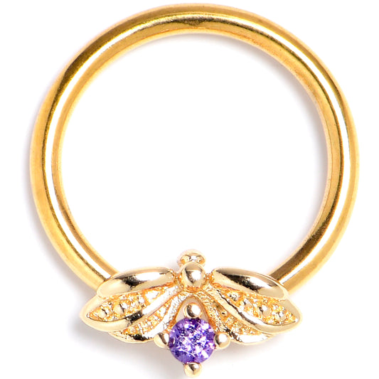 16G 3/8 Purple Gem Gold Tone Beauty Bug Insect BCR Captive Ring