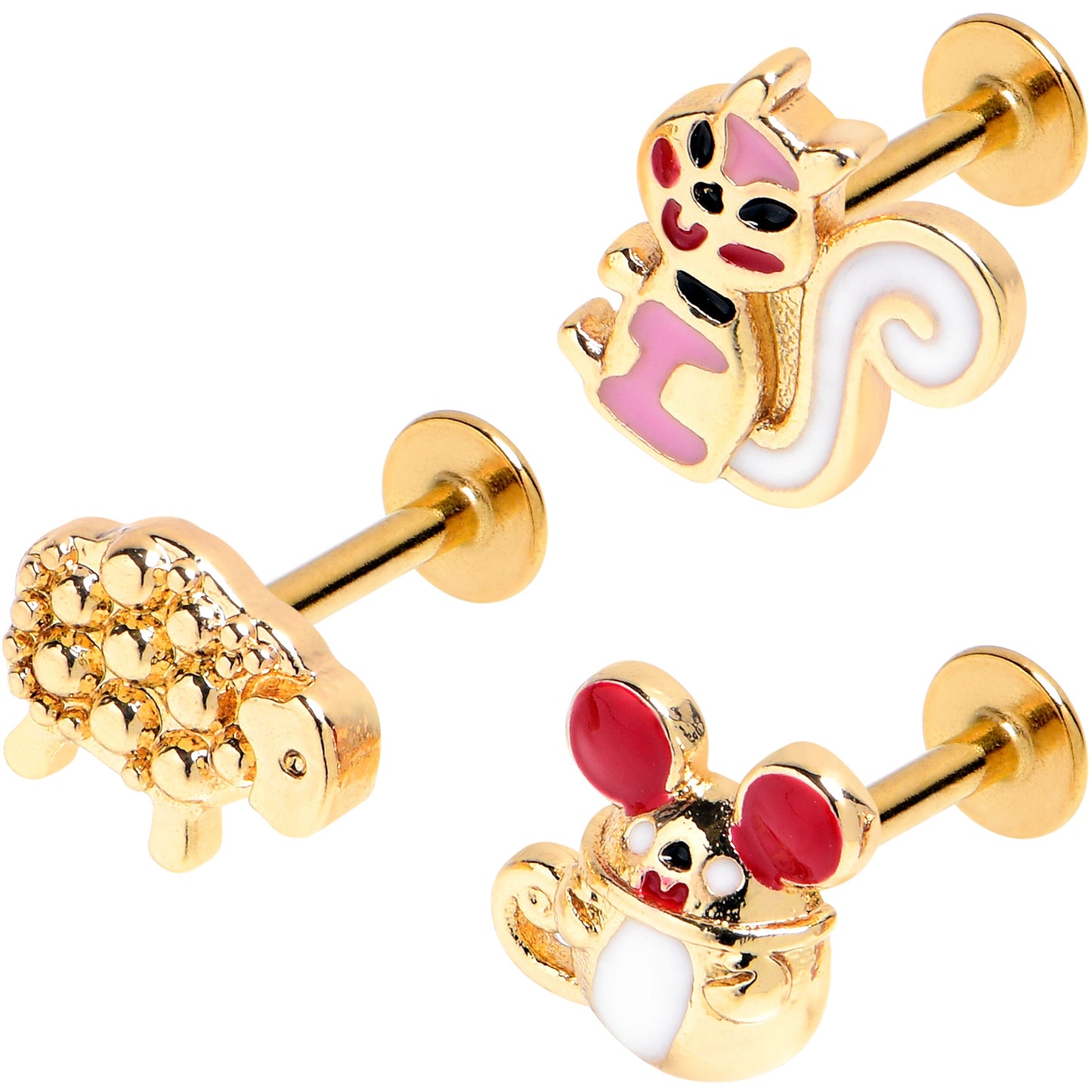 16G 5/16 Gold Tone Pretty Critters Labret Monroe Tragus Set of 3