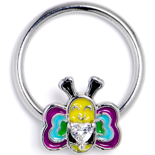 16G 3/8 Clear CZ Gem Butterfly Love Bug Heart BCR Captive Ring