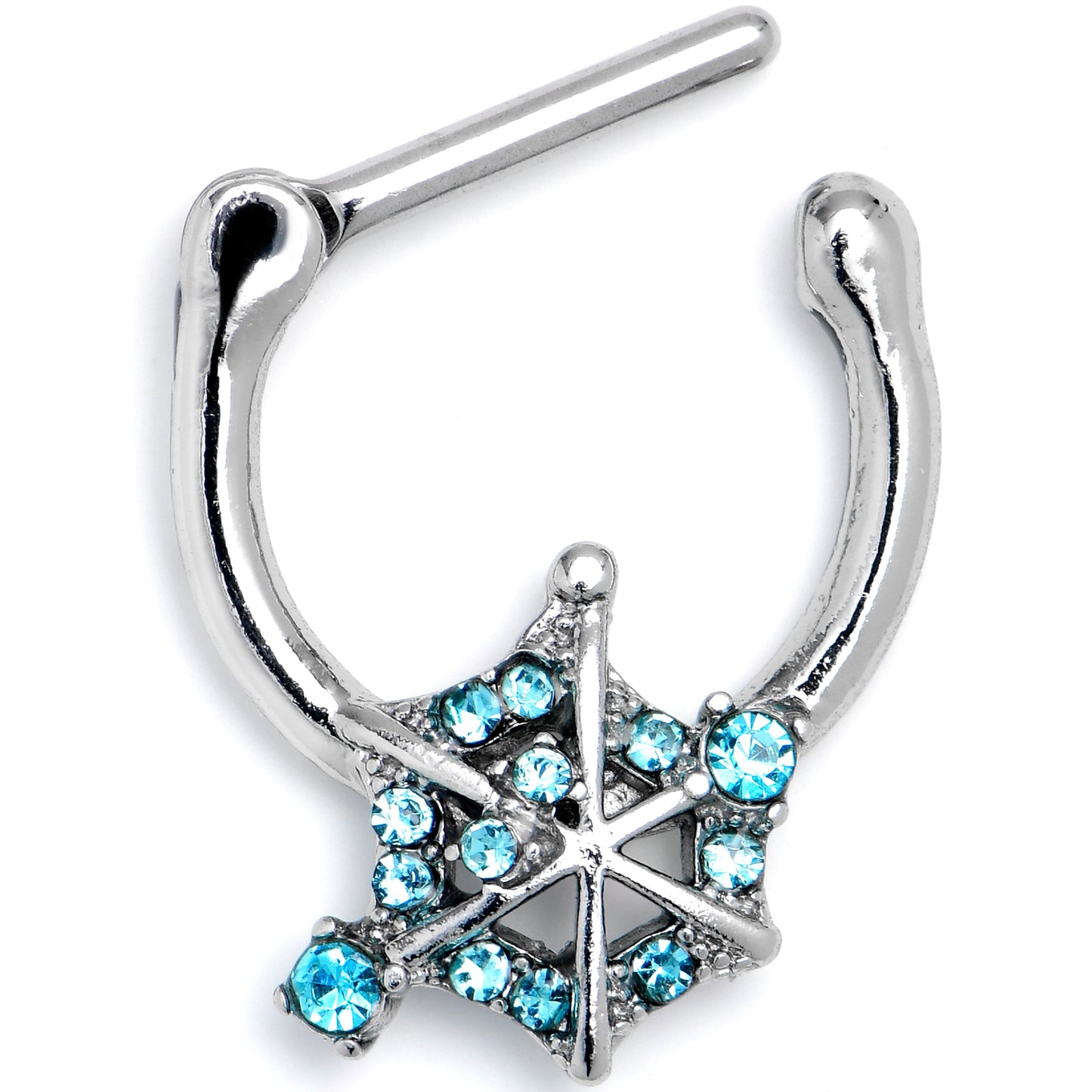 16G 5/16 Blue Gem Spiderweb Goth Cartilage Clicker