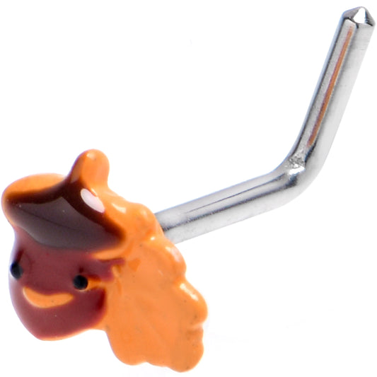 20G 7mm Acorn Oak Leaf L Shape Nose Ring