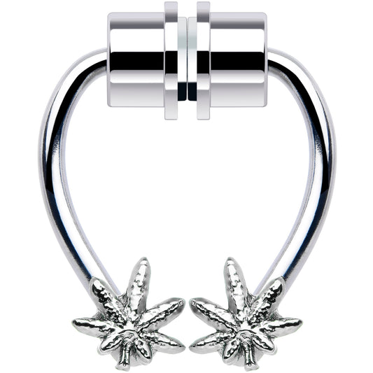 Pot Leaf Magnetic Septum Ring Horseshoe Non-Pierced Fake Nose Ring