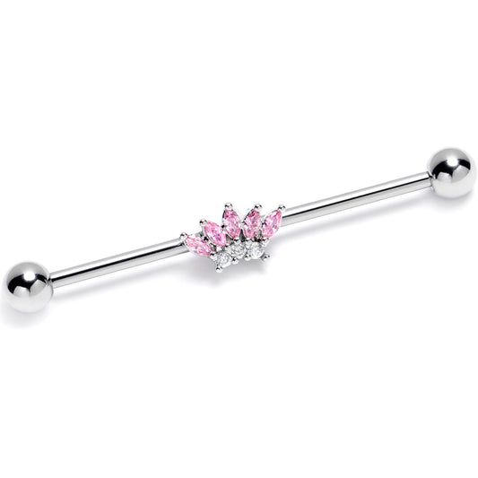 14G Pink Gem Fashion Fan Industrial Barbell 38mm
