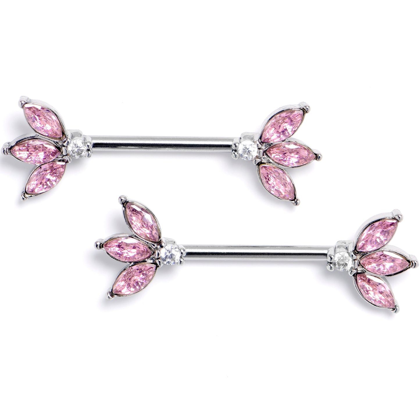 14G 9/16 Pink Gem Fashion Fan Mini Barbell Nipple Ring Set