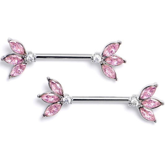 14G 9/16 Pink Gem Fashion Fan Mini Barbell Nipple Ring Set