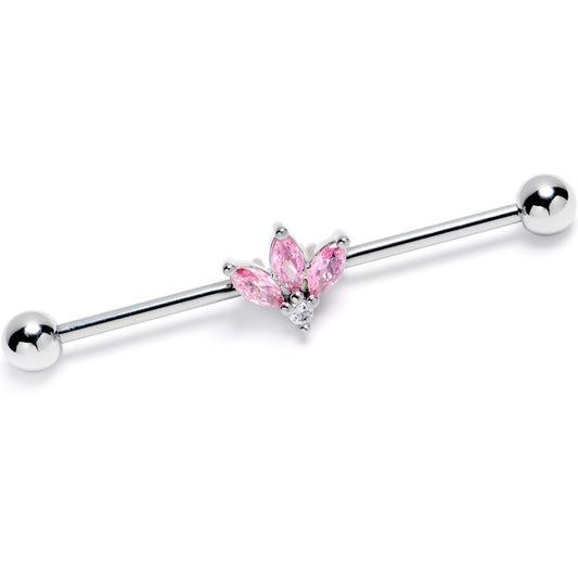 14G Pink Gem Fashion Fan Mini Industrial Barbell 38mm