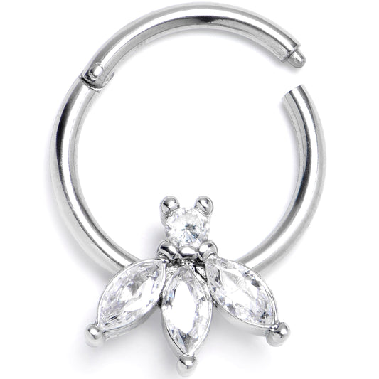 16G 3/8 Clear Gem Fashion Fan Mini Hinged Segment Ring