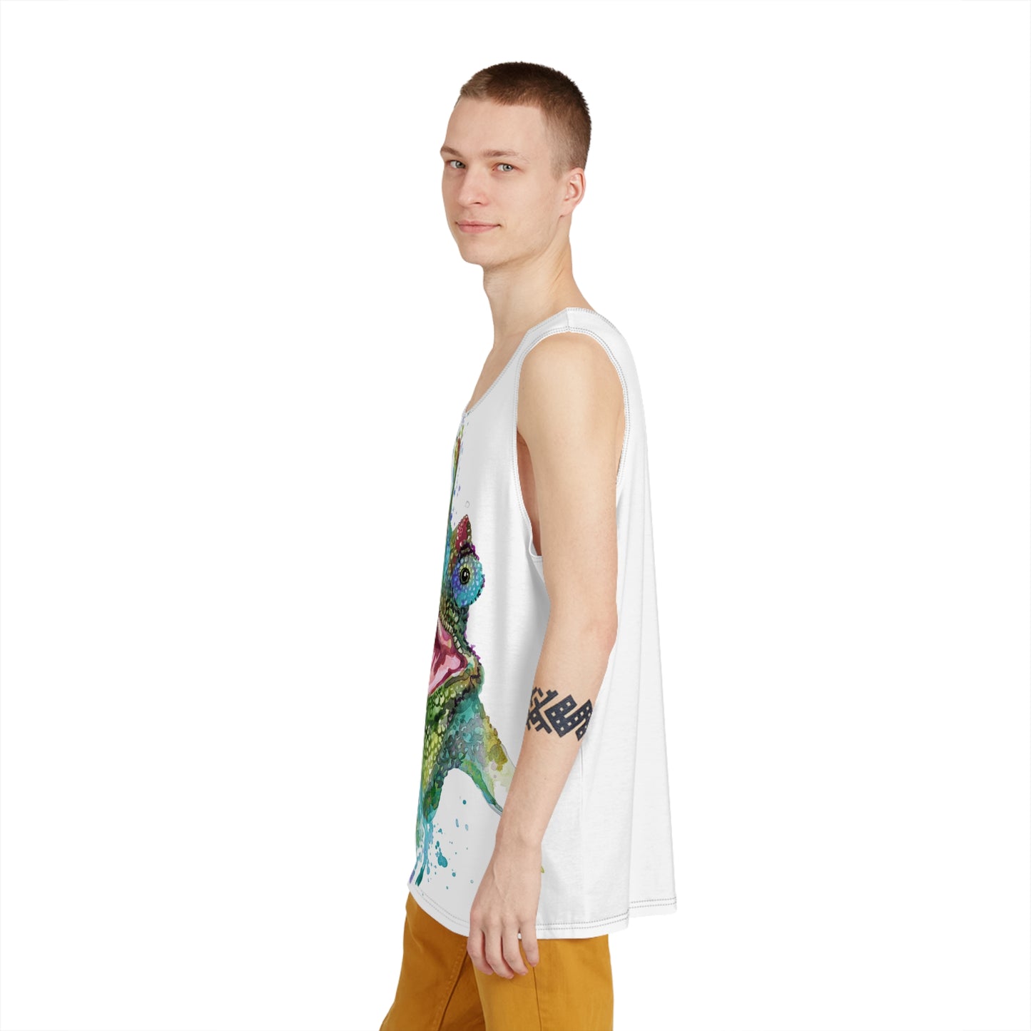 Colorful Chameleon Watercolor Men's Tank Top — Artistic Summer Graphic Tee