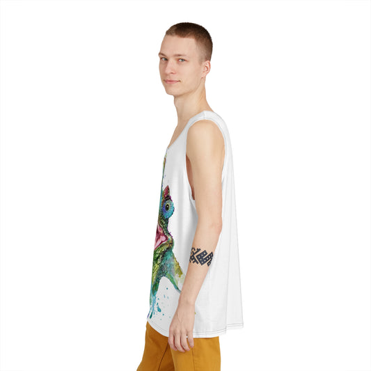Colorful Chameleon Watercolor Men's Tank Top — Artistic Summer Graphic Tee