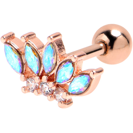 16G 1/4 Aurora Gem Rose Gold Tone Fashion Fan Cartilage Earring