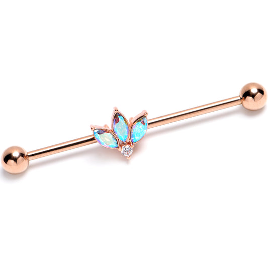 14G Aurora Gem Rosy Tone Fashion Fan Mini Industrial Barbell 38mm