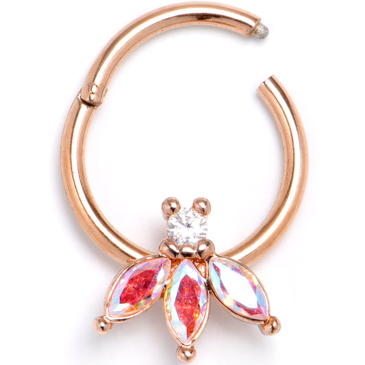 16G 3/8 Aurora Gem Rosy Tone Fashion Fan Mini Hinged Segment Ring