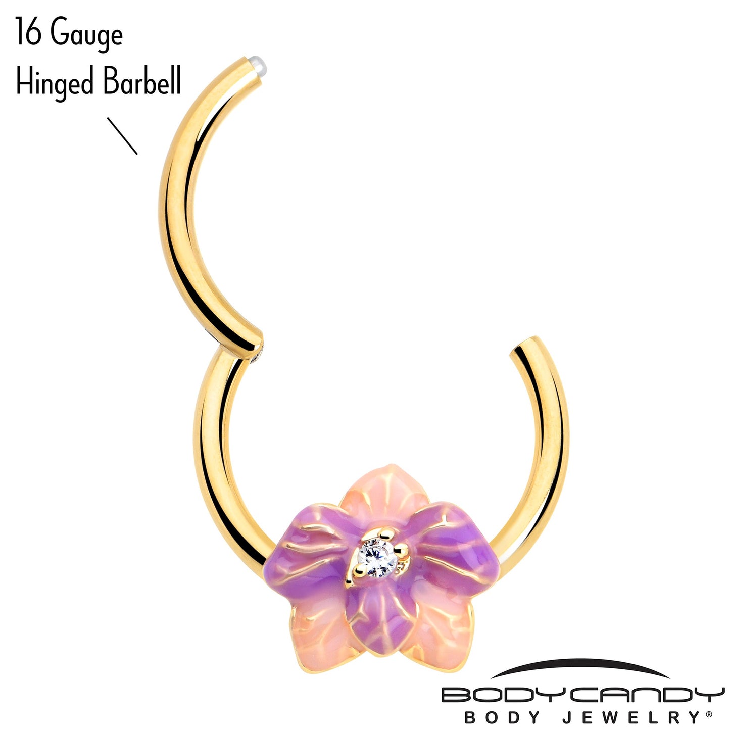 16G 3/8 Clear Gem Gold Tone Pastel Flower Hinged Segment Ring