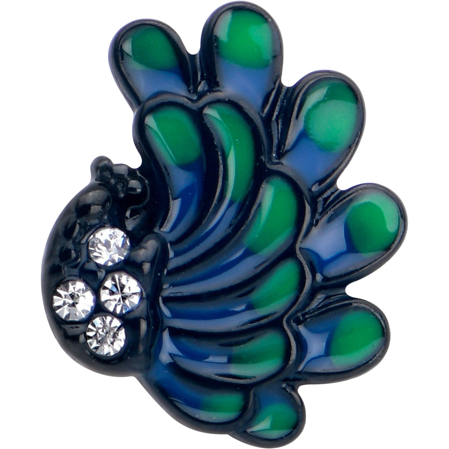 Clear Gem Black Peacock Green Barbell Tongue Ring