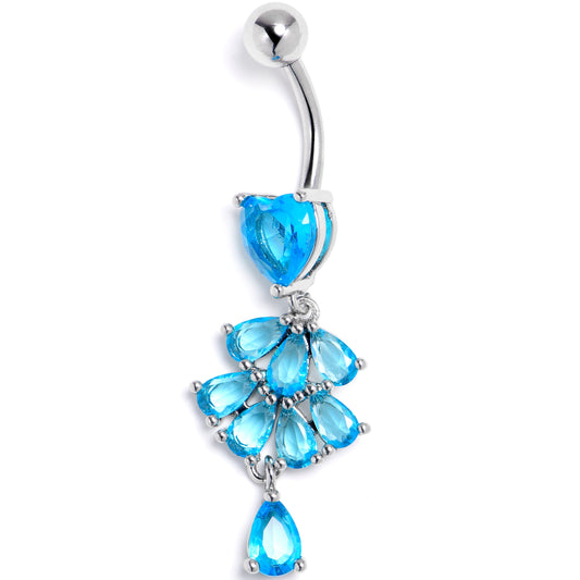 Blue Gem Heart Style Cascade Dangle Belly Ring