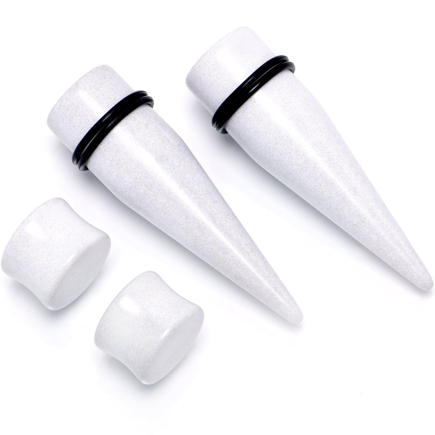 White Acrylic Shimmer Finish Taper Plug Set 6mm to 20mm Sizes