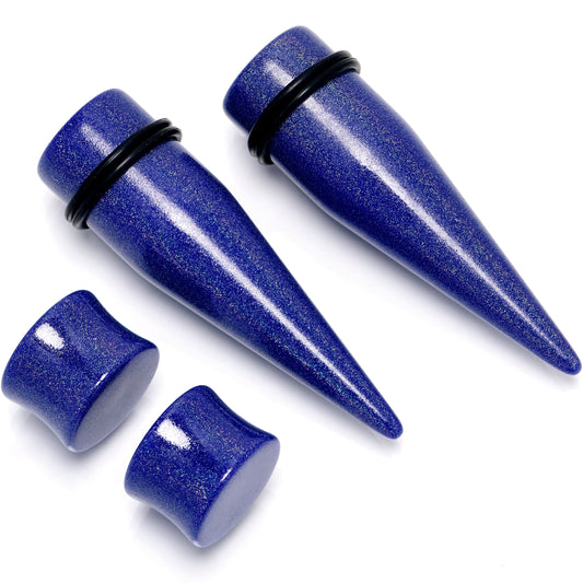 Blue Acrylic Shimmer Finish Taper Saddle Plug Set 6mm to 20mm Sizes