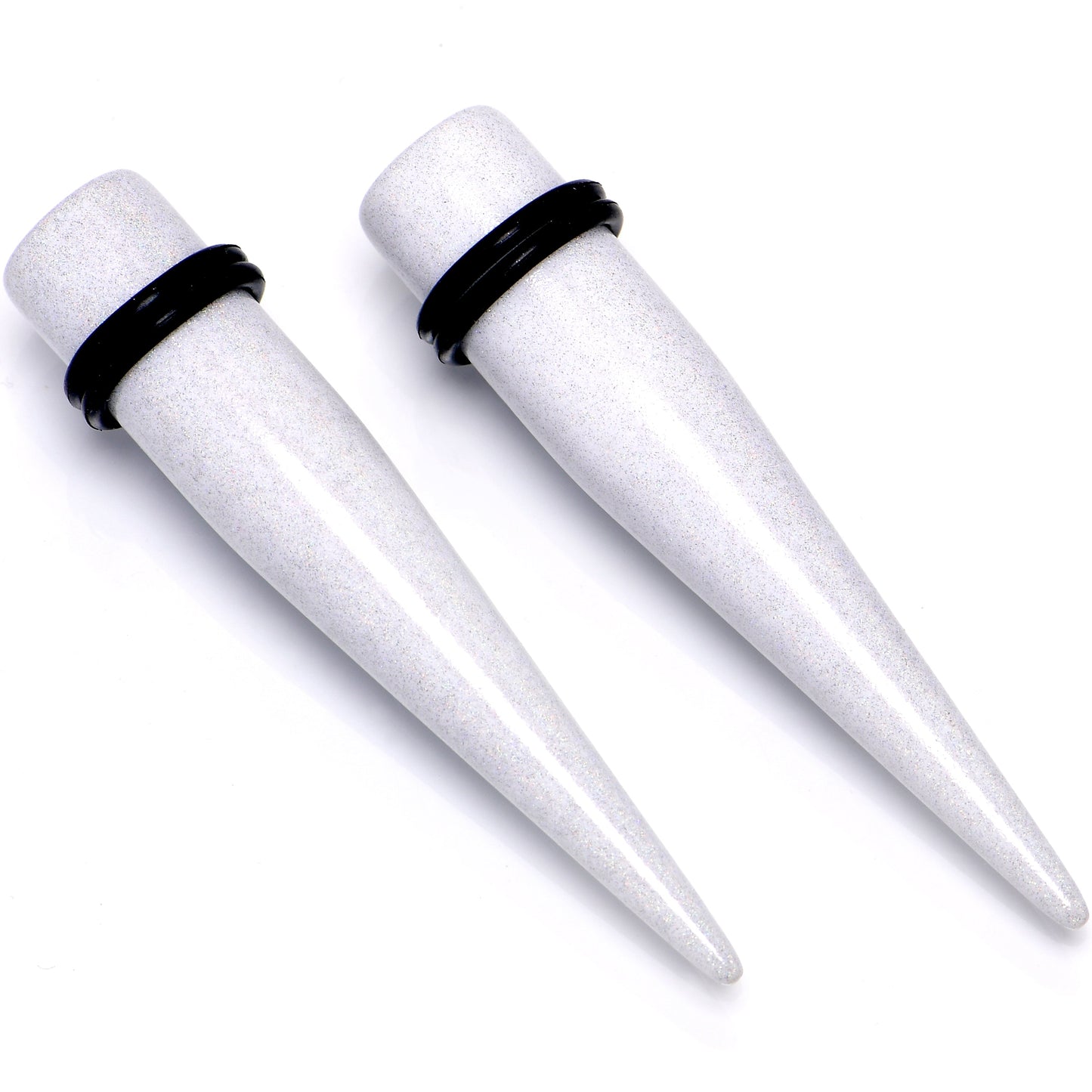 White Shimmer Acrylic Straight Taper Set 6mm to 20mm Sizes