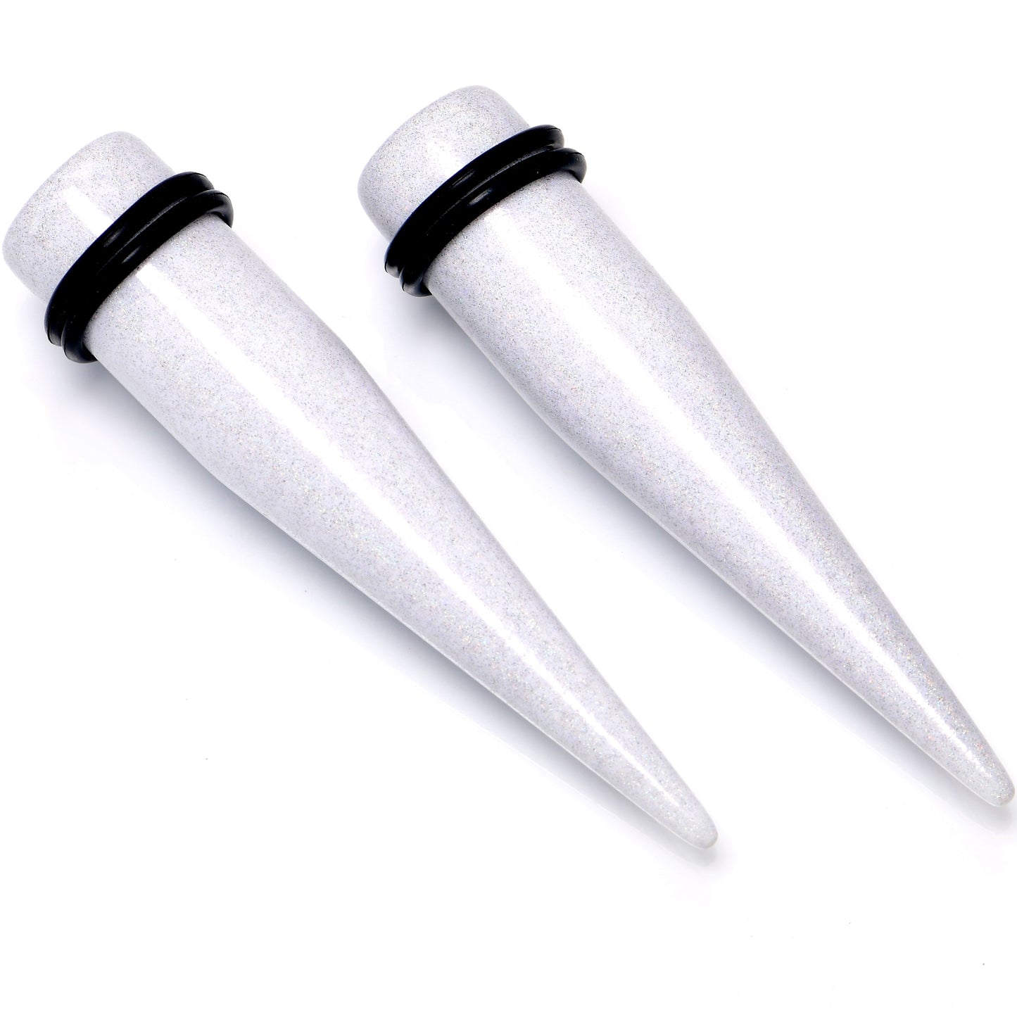 White Shimmer Acrylic Straight Taper Set 6mm to 20mm Sizes