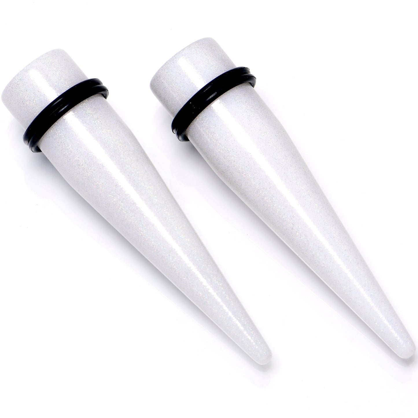 White Shimmer Acrylic Straight Taper Set 6mm to 20mm Sizes