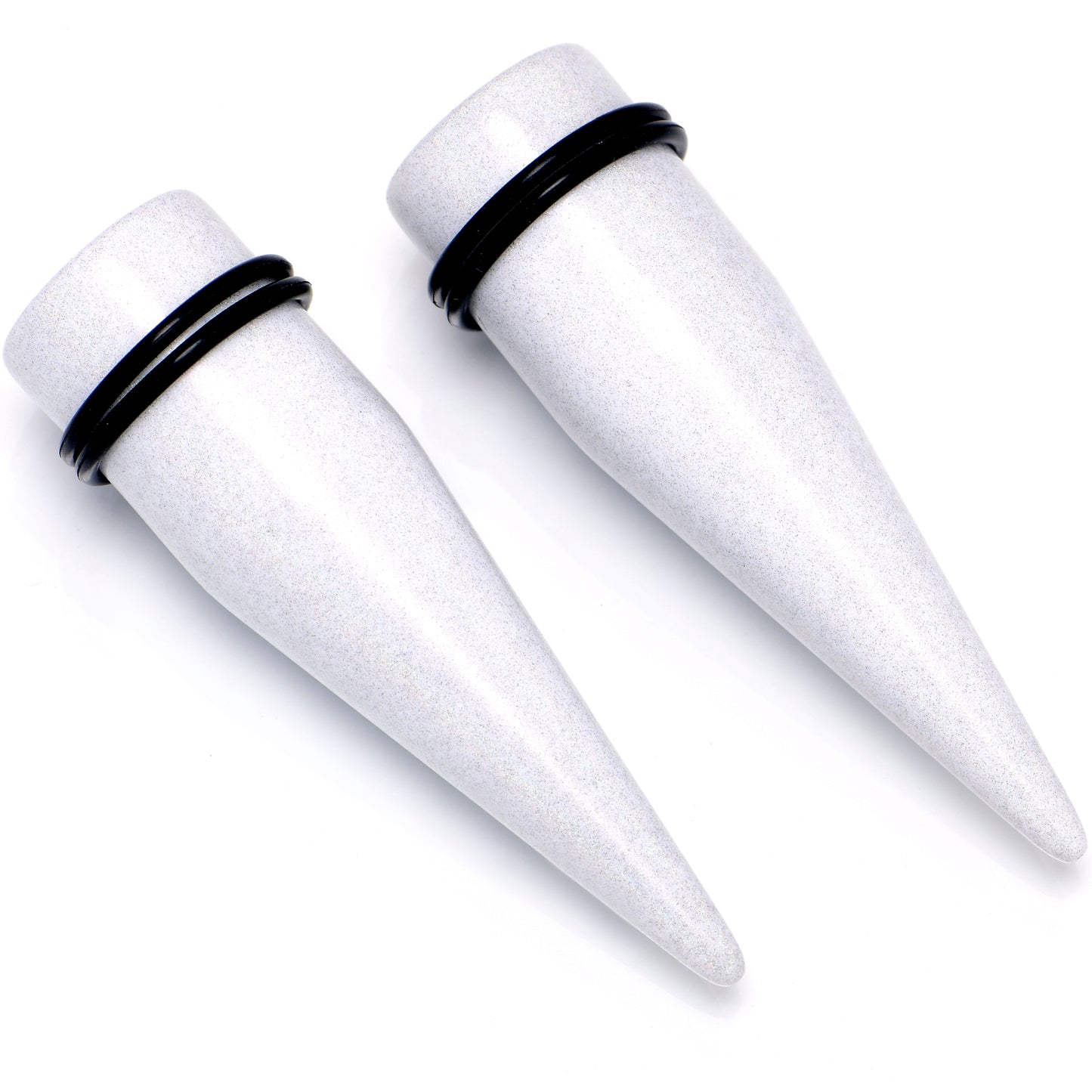 White Shimmer Acrylic Straight Taper Set 6mm to 20mm Sizes