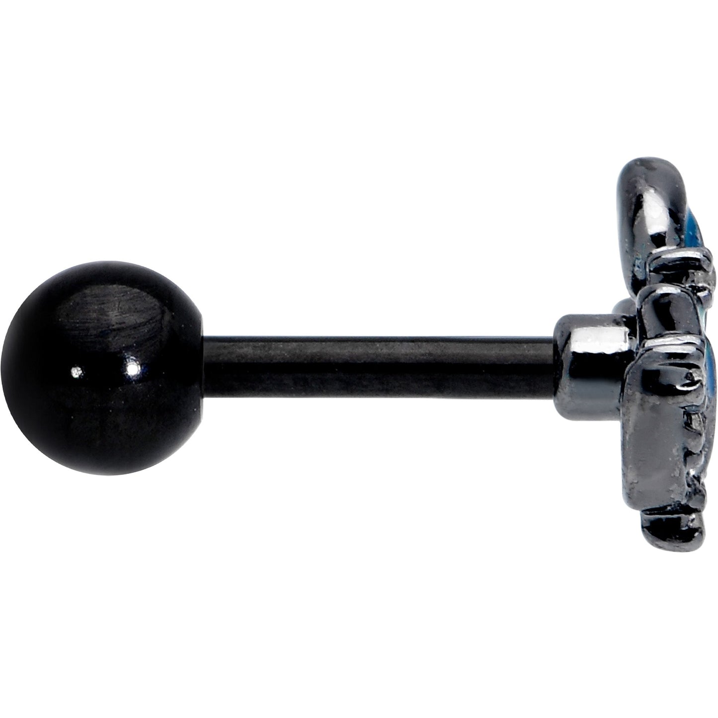 16G 1/4 Clear CZ Gem Black Lush Leaves Cartilage Tragus Earring