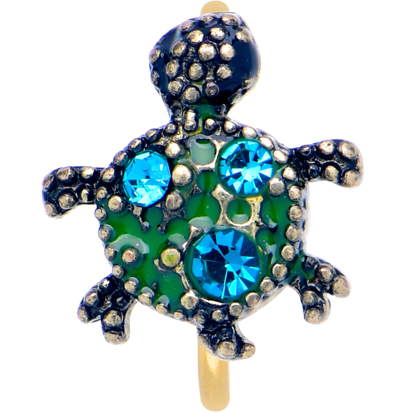 20G 5/16 Blue Gem Gold Tone Sweet Sea Turtle Nose Hoop