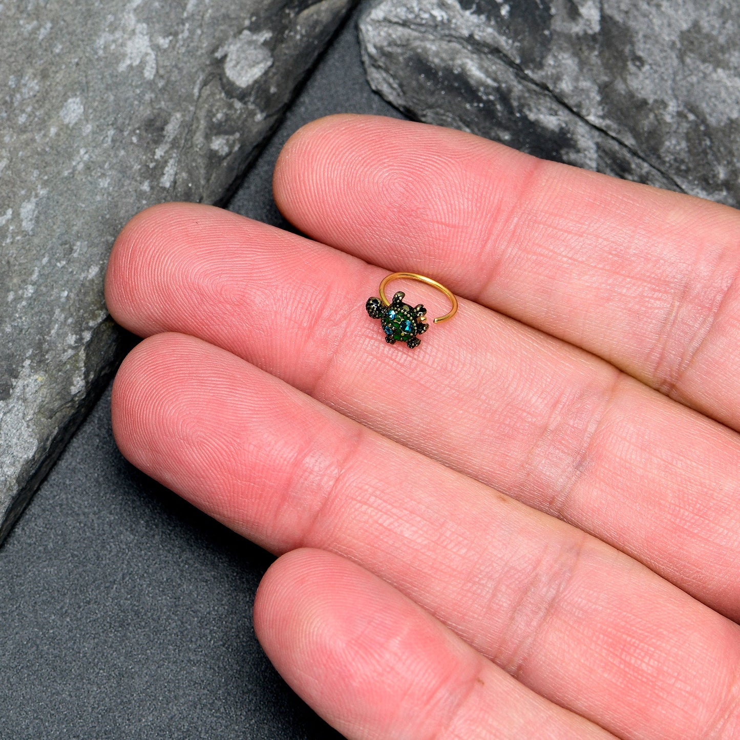 20G 5/16 Blue Gem Gold Tone Sweet Sea Turtle Nose Hoop