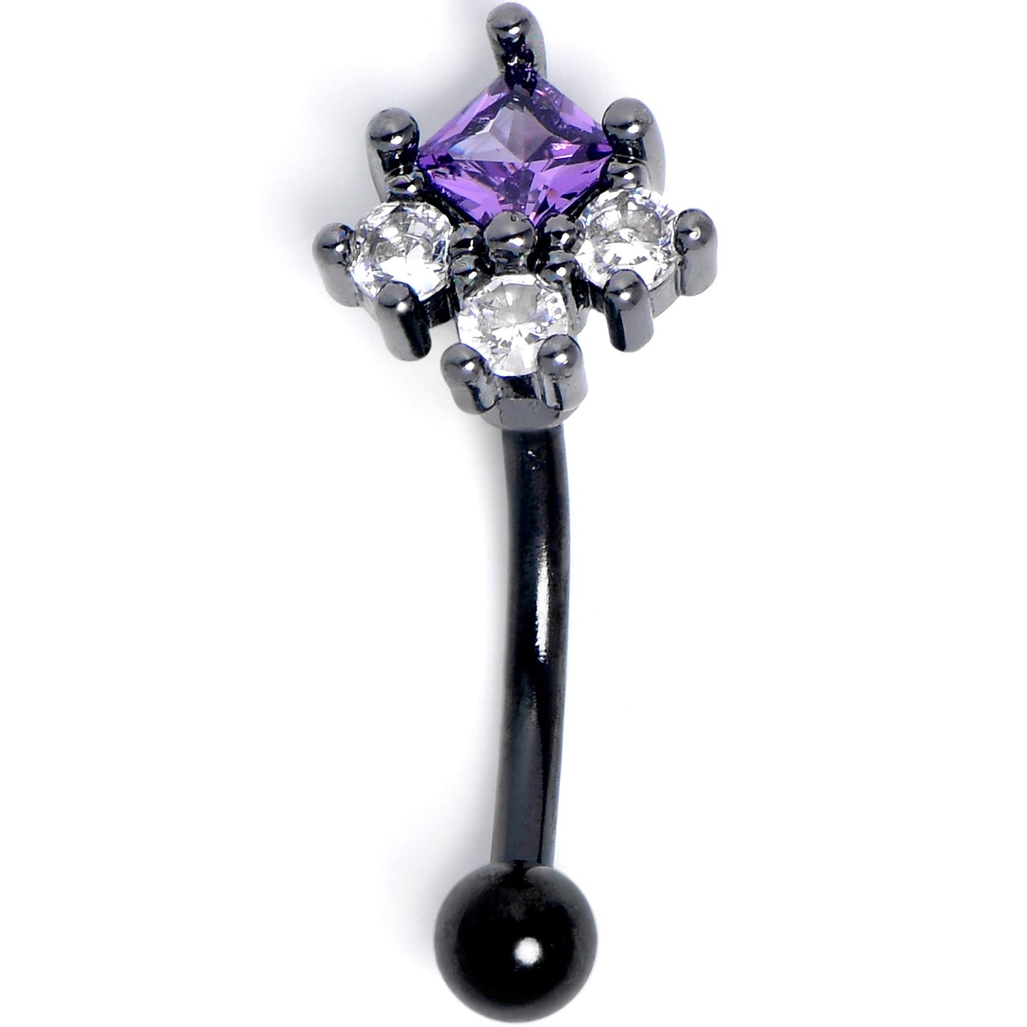 16G 5/15 Clear Purple CZ Gem Black Rhombus Riot Curved Eyebrow Ring