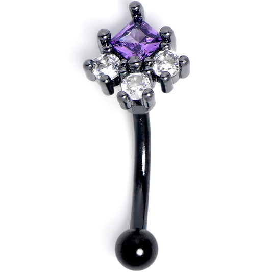 16G 5/15 Clear Purple CZ Gem Black Rhombus Riot Curved Eyebrow Ring