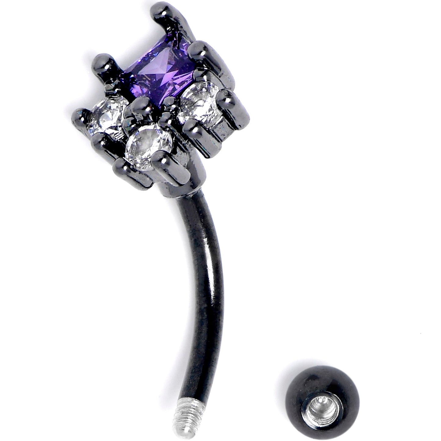 16G 5/15 Clear Purple CZ Gem Black Rhombus Riot Curved Eyebrow Ring