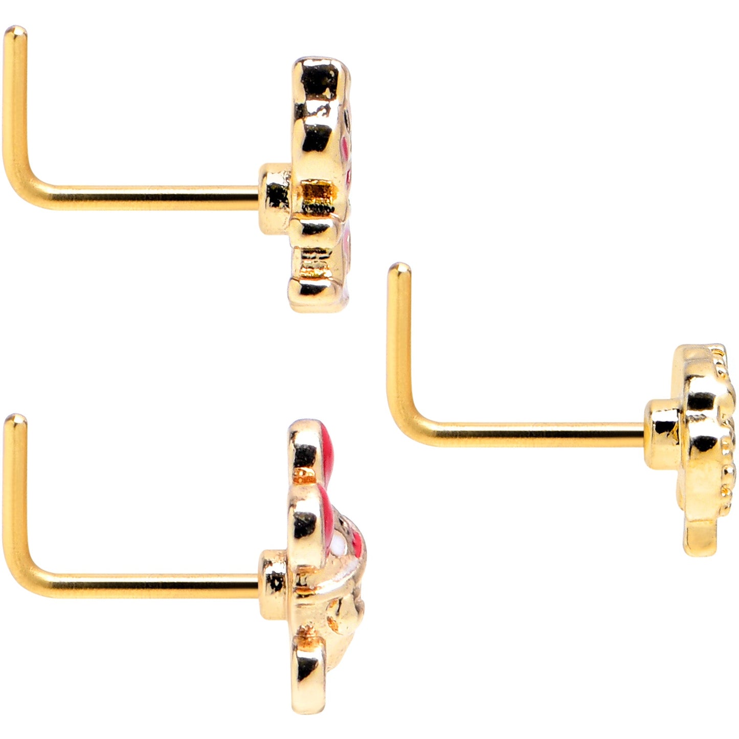 20G 7mm Gold Tone Pretty Critters L Shape Nose Ring Set of 3