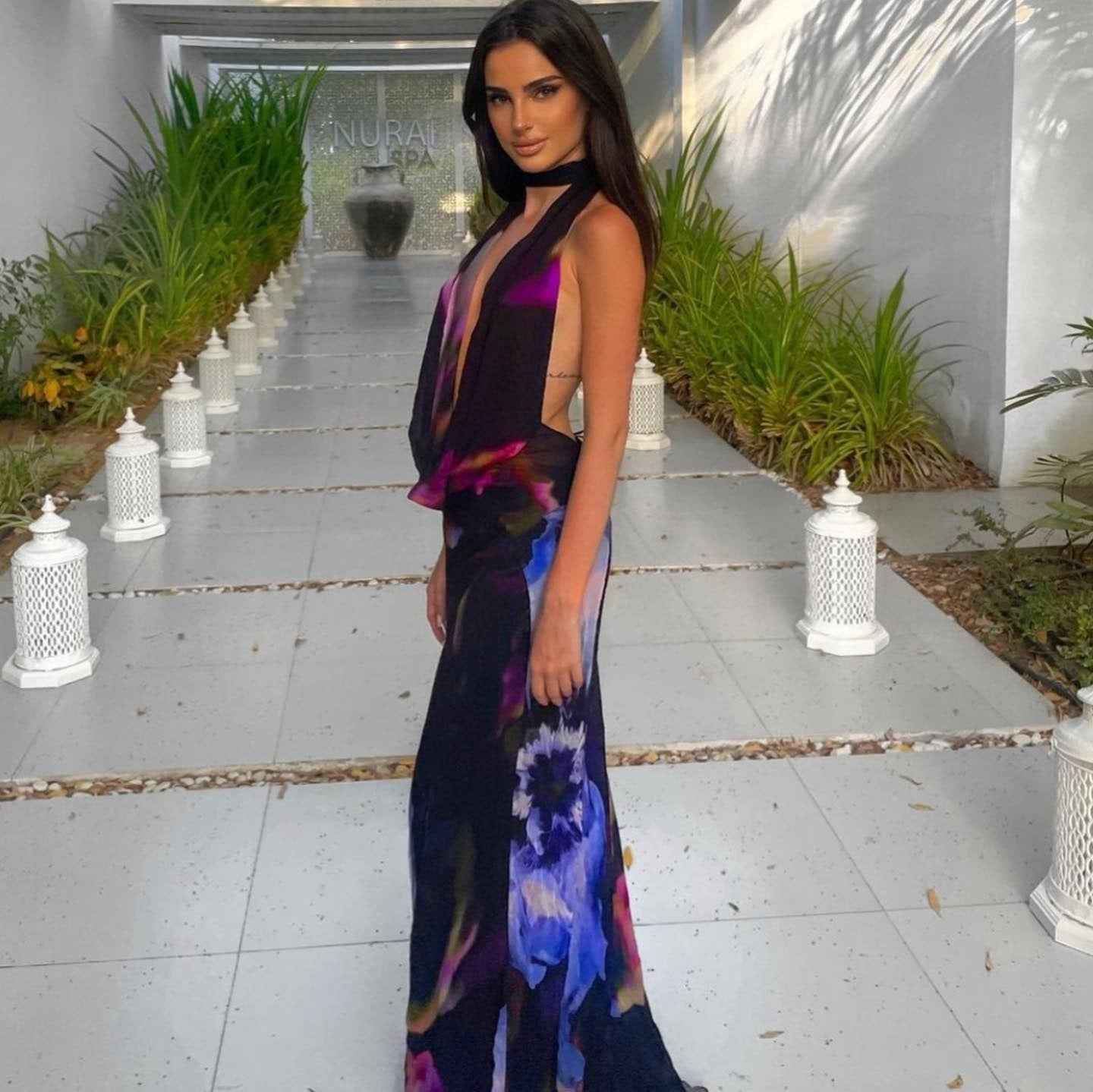 European Women's Sexy Backless : Printed Dress