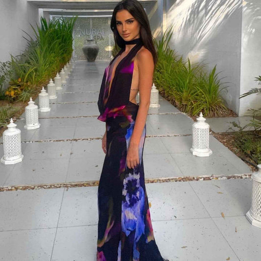 European Women's Sexy Backless : Printed Dress