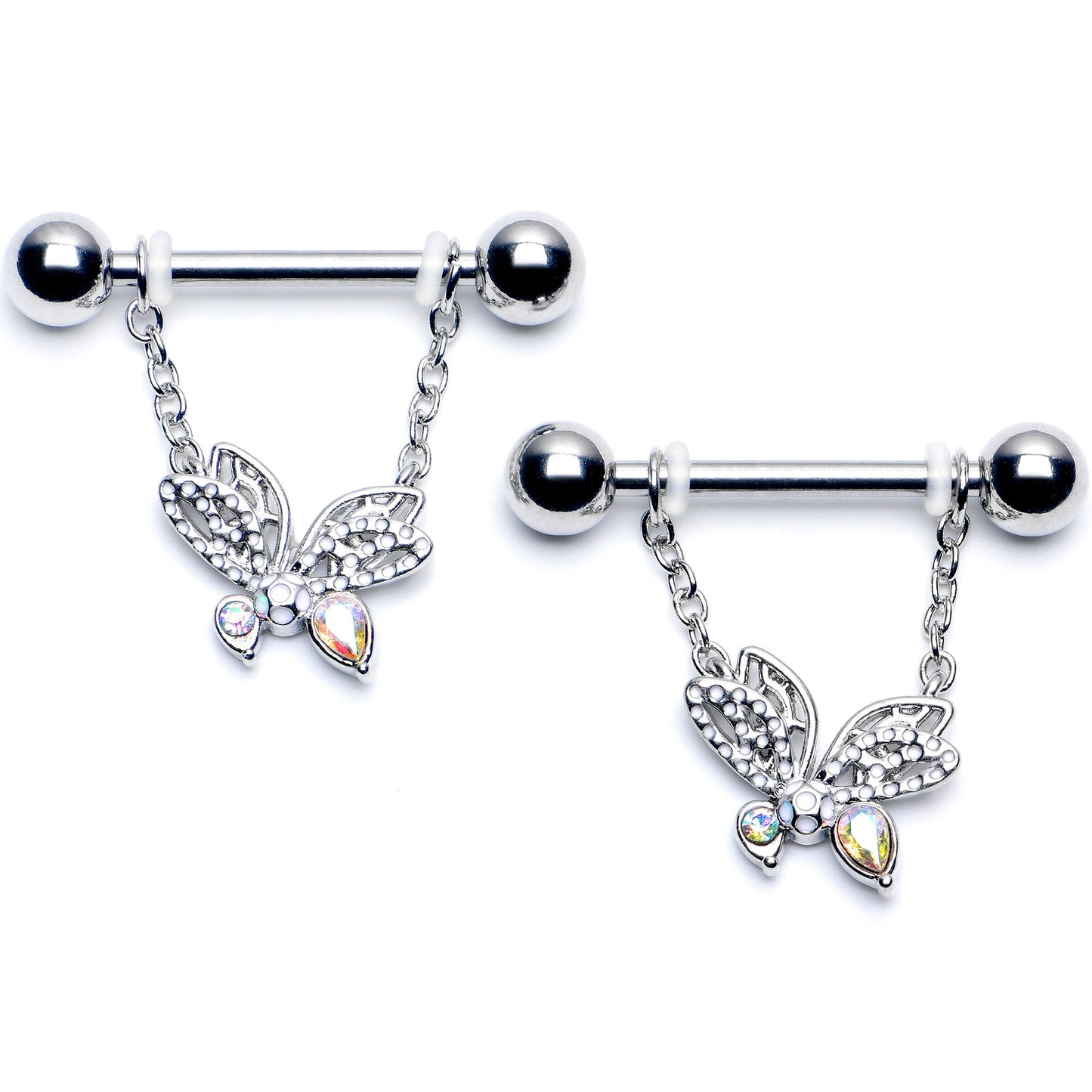 14G 9/16 Aurora CZ  Gem Ultra Drama Butterfly Dangle Nipple Ring Set