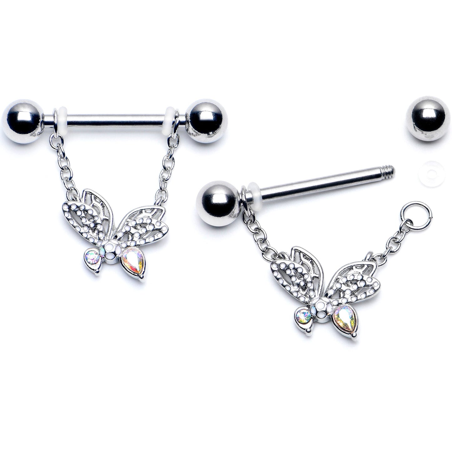 14G 9/16 Aurora CZ  Gem Ultra Drama Butterfly Dangle Nipple Ring Set