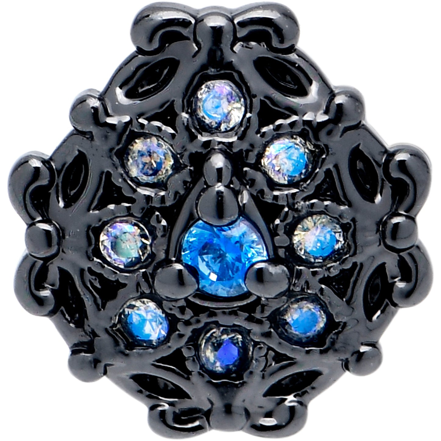 20G 5/16 Blue Aurora Gem Black Night Blossom Nose Hoop