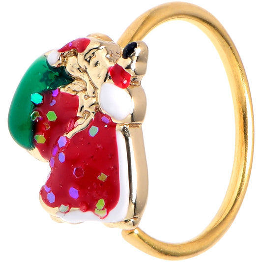 20G 5/16 Gold Tone Glitter Santa Red Christmas Nose Hoop