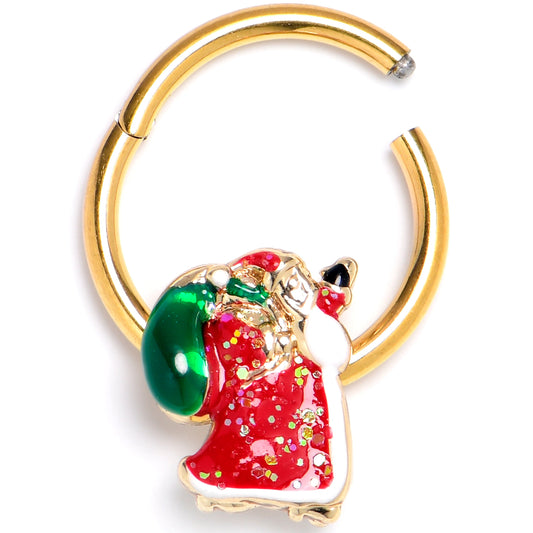 16G 3/8 Gold Tone Glitter Santa Red Christmas Hinged Segment Ring