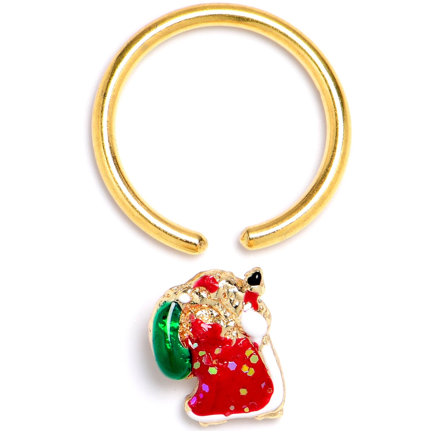 16G 3/8 Gold Tone Glitter Santa Red Christmas BCR Captive Ring